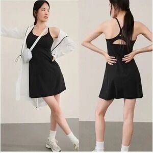 Athleta Vital Active Tennis Golf Dress Womens Size L‎ Black Built-in Bra Sporty